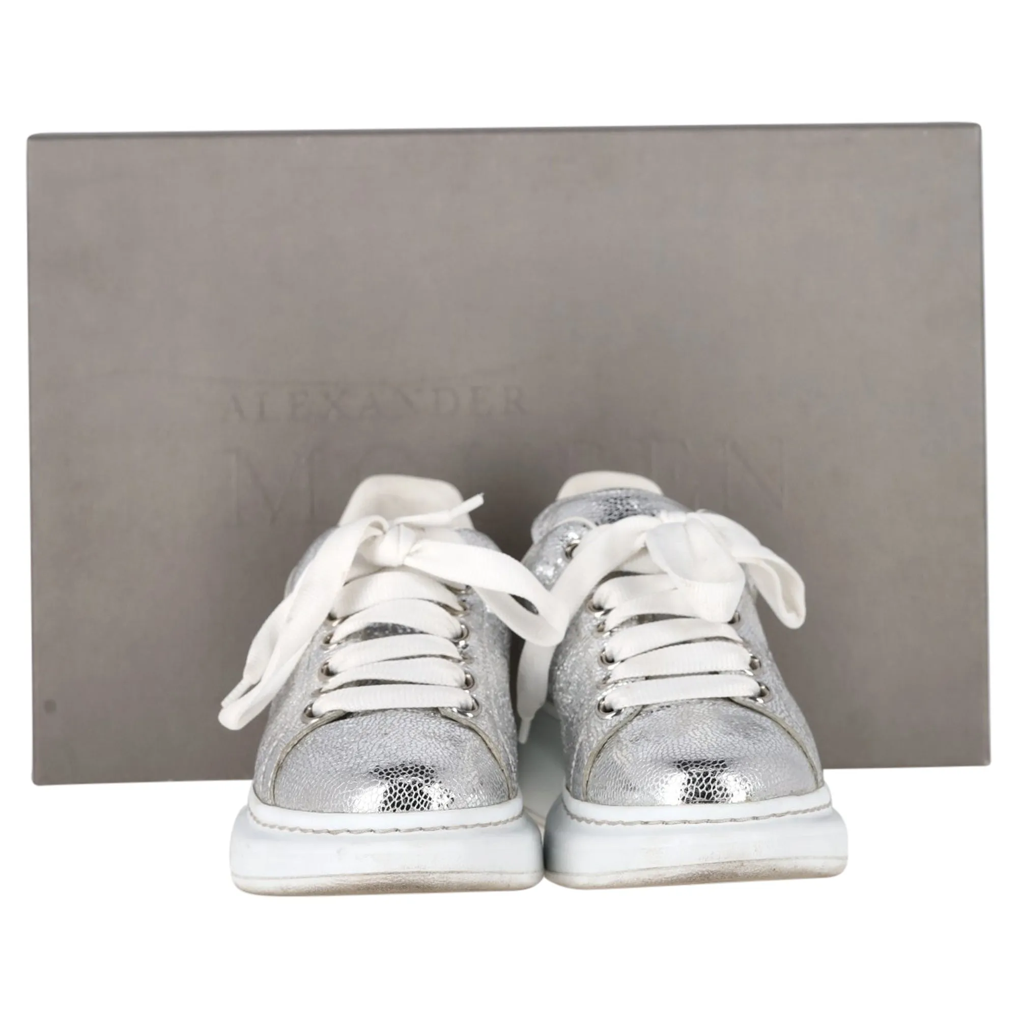 Alexander Mcqueen Oversized Sneakers in Metallic Silver Leather
