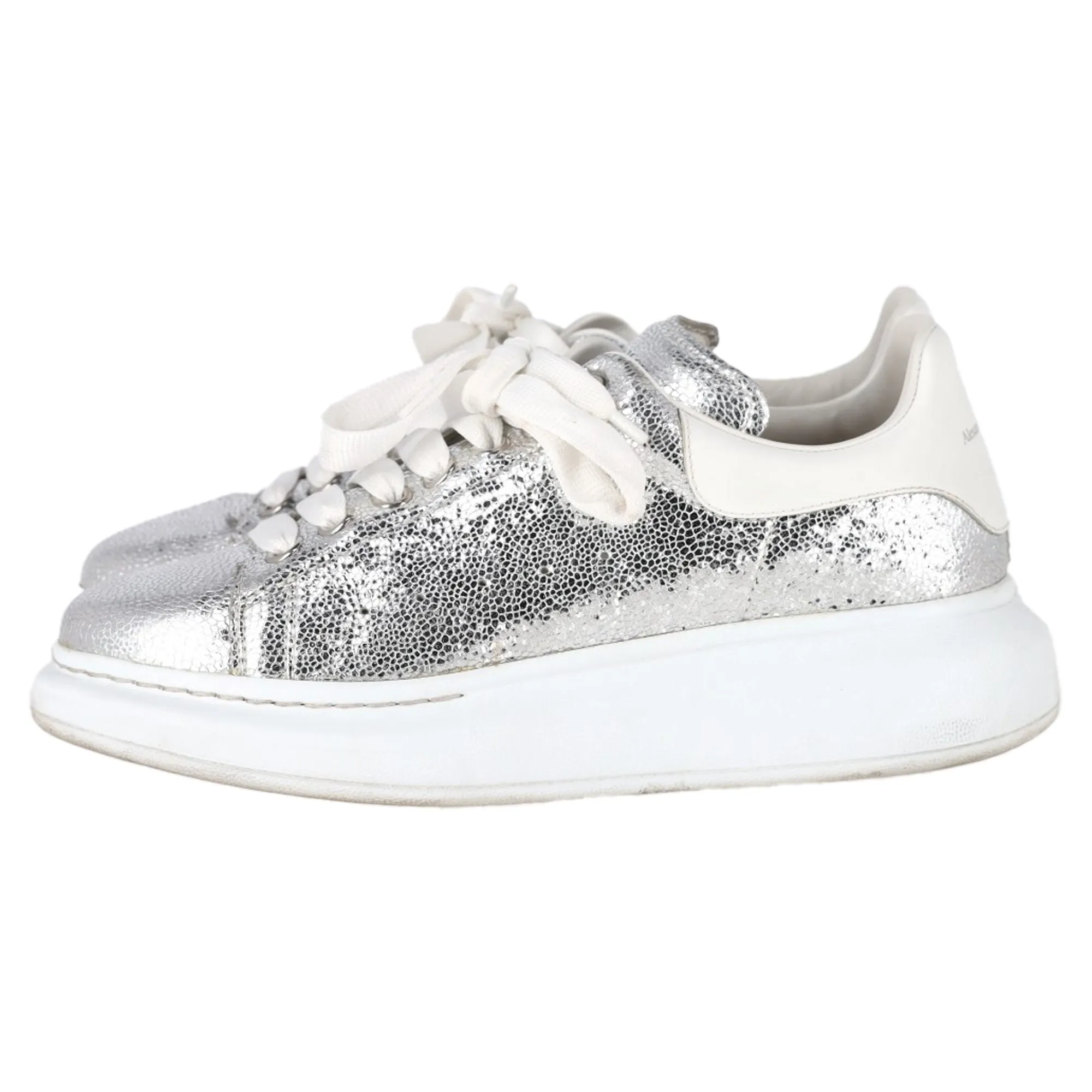Alexander Mcqueen Oversized Sneakers in Metallic Silver Leather