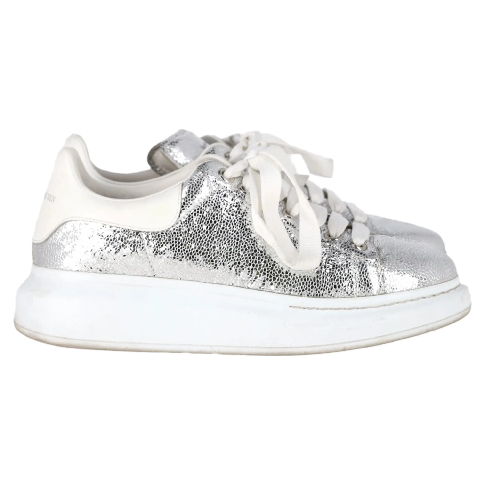 Alexander Mcqueen Oversized Sneakers in Metallic Silver Leather