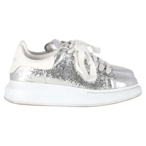 Alexander Mcqueen Oversized Sneakers in Metallic Silver Leather