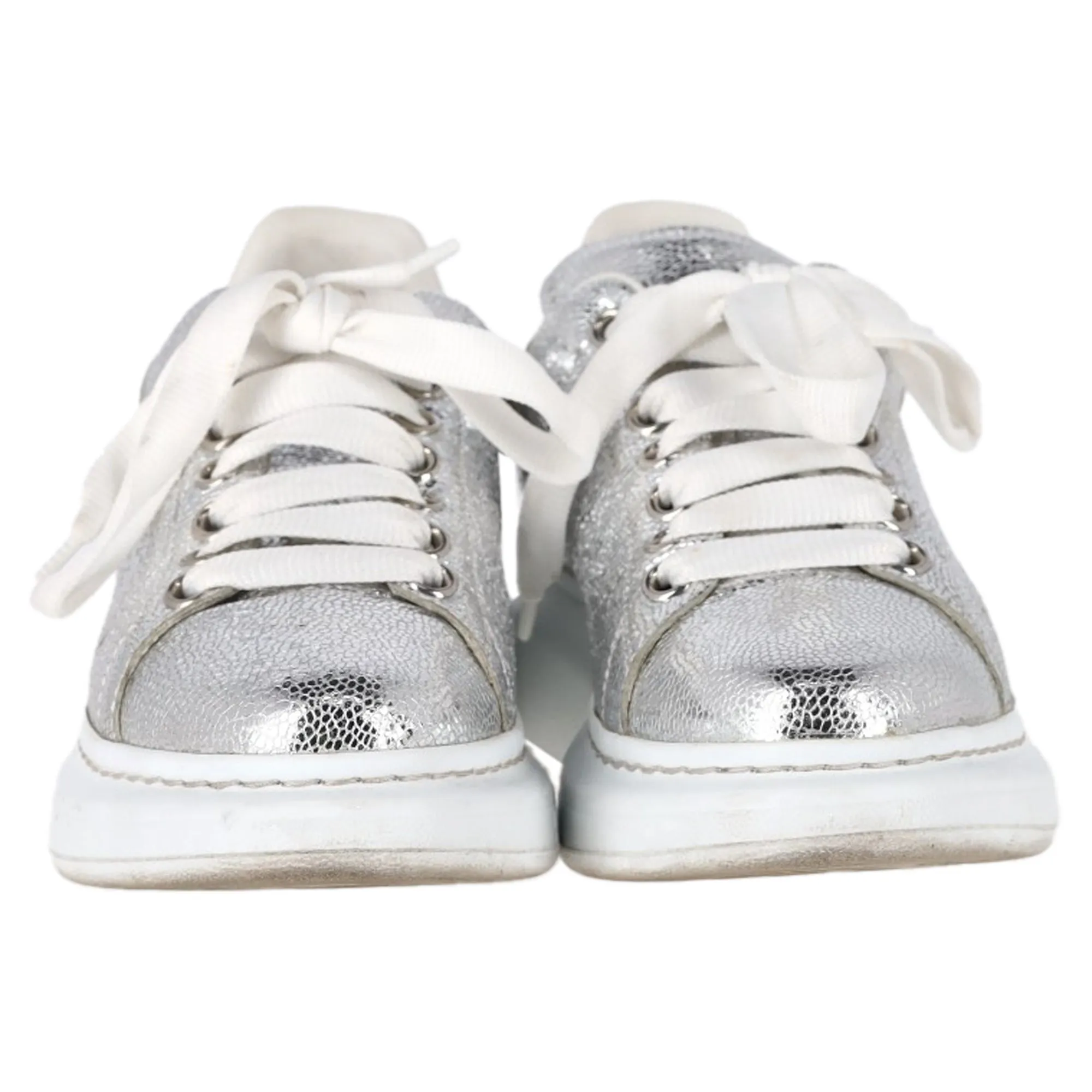 Alexander Mcqueen Oversized Sneakers in Metallic Silver Leather