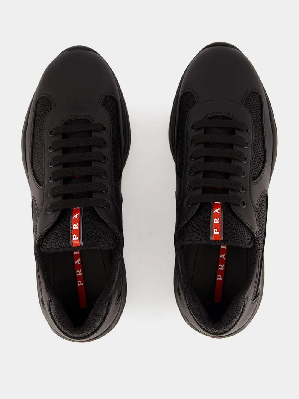 Black Leather and Fabric America's Cup Sneakers