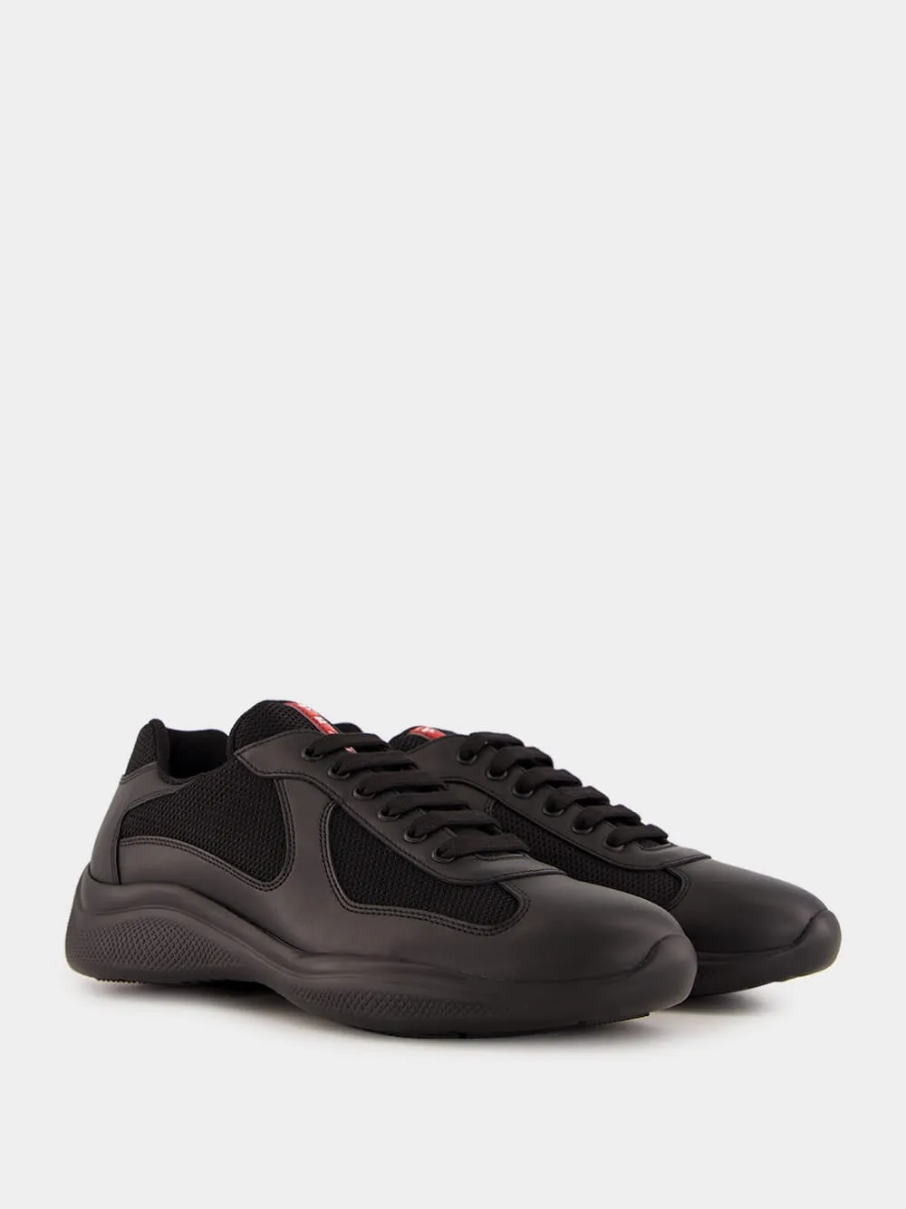 Black Leather and Fabric America's Cup Sneakers