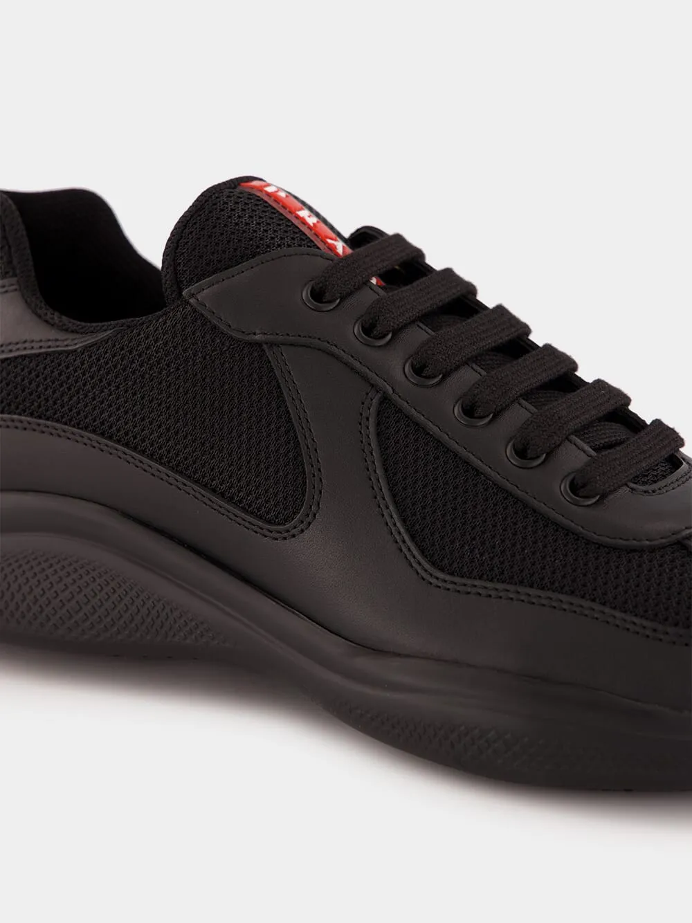 Black Leather and Fabric America's Cup Sneakers