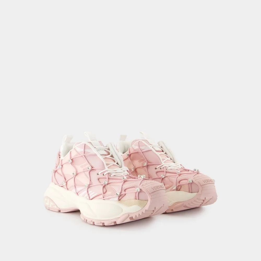 Chunky Pink Calfskin Sneakers With Decorative Elements