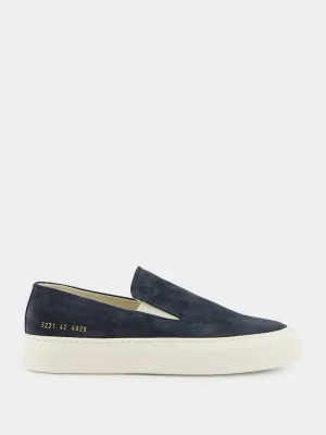 Dark Blue Suede Slip-On Sneakers