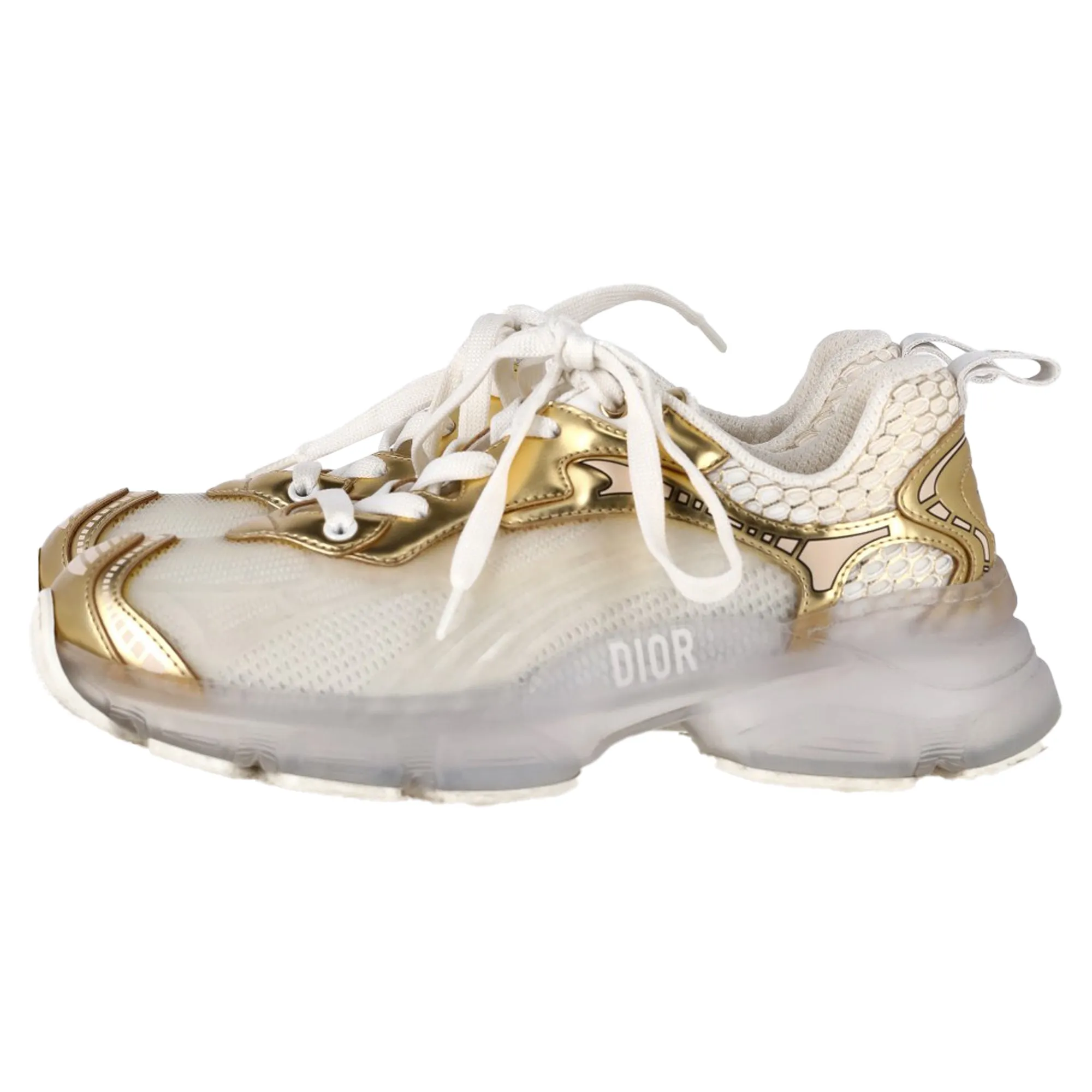 Dior Vibe Sneakers in White and Gold Mixed Media