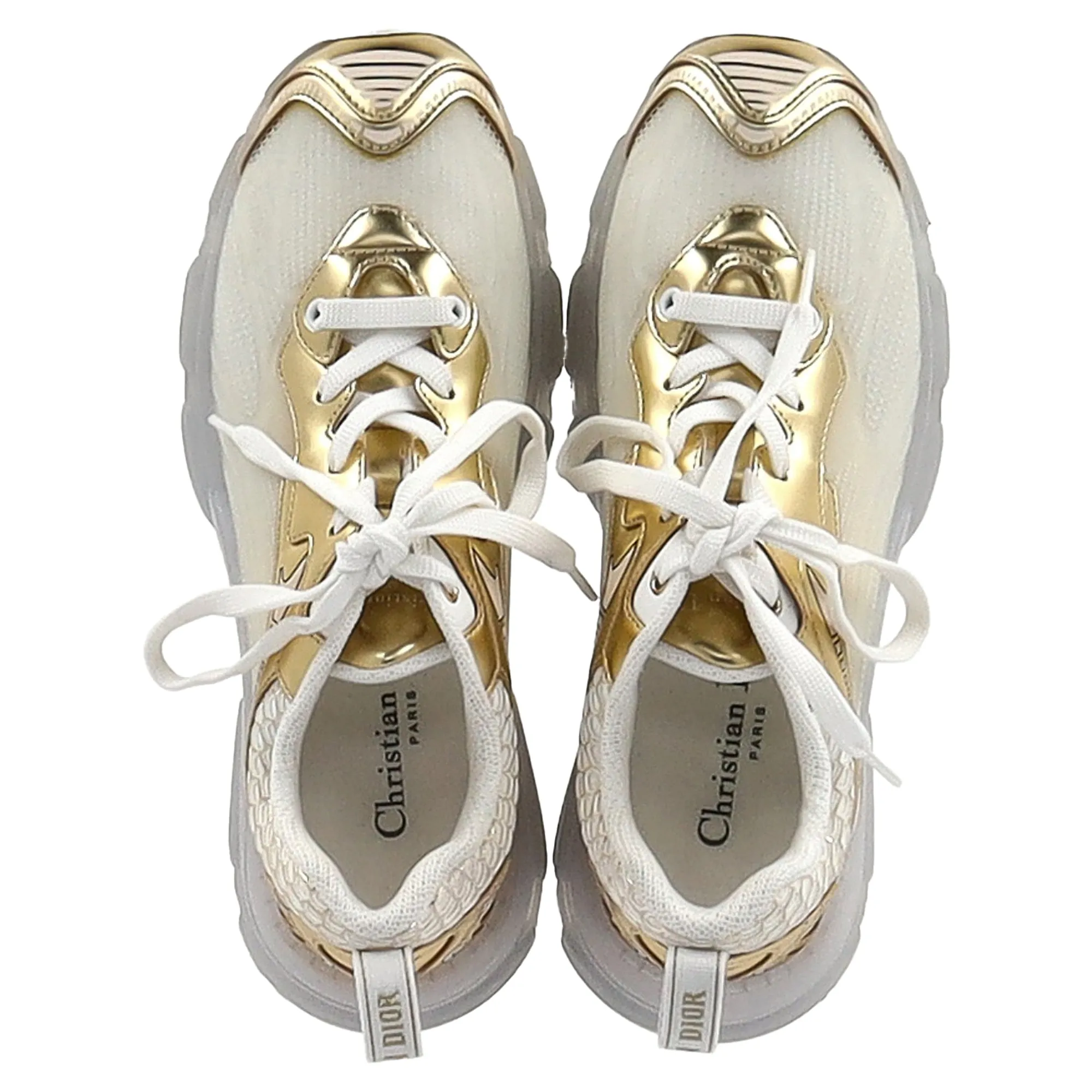 Dior Vibe Sneakers in White and Gold Mixed Media