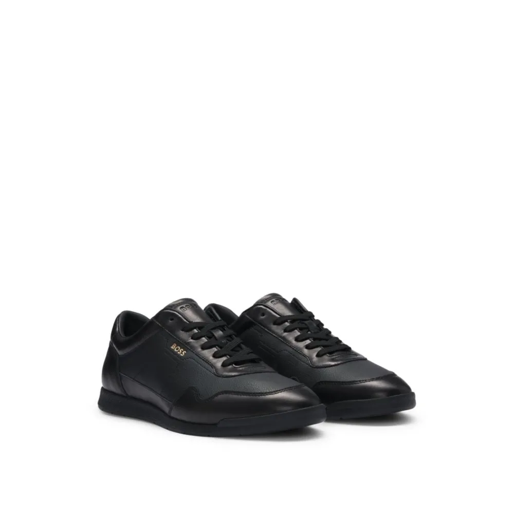 Faux-leather trainers with gold-tone branding