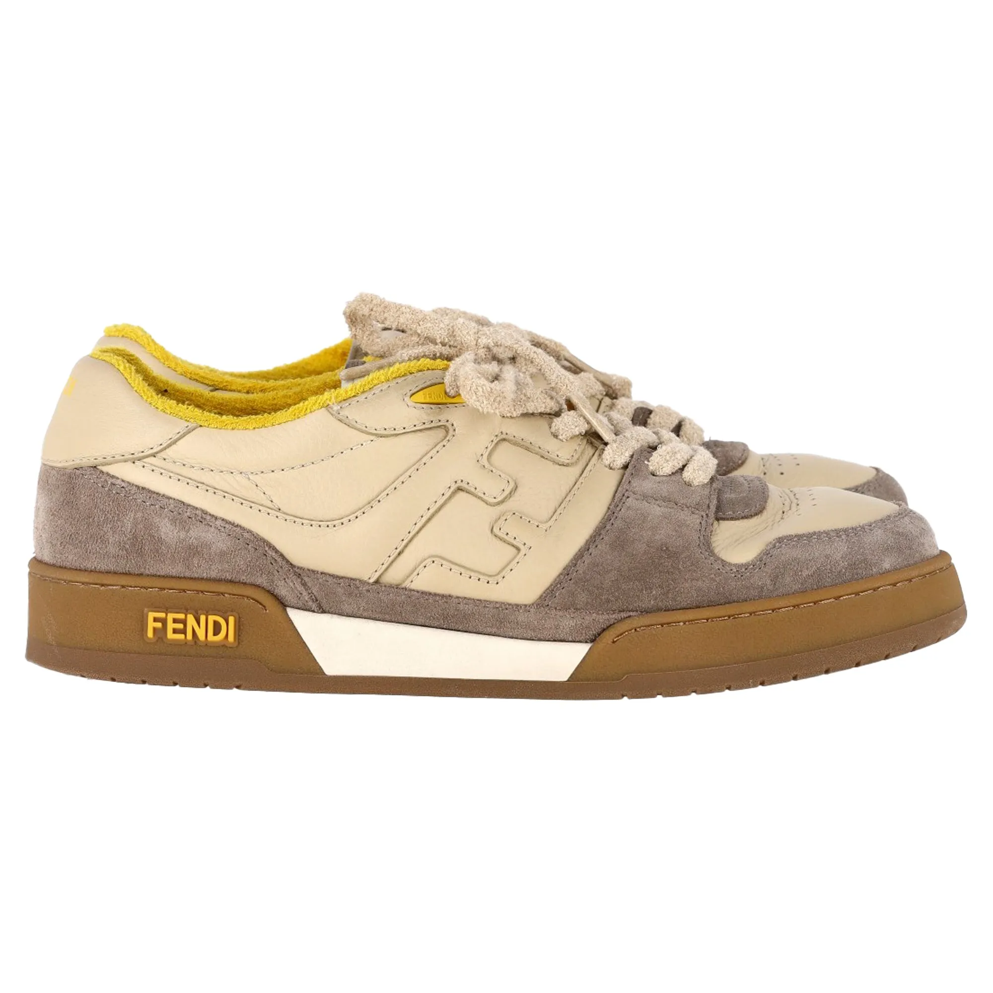 Fendi Match Low-Top Sneakers in Beige Suede and Leather