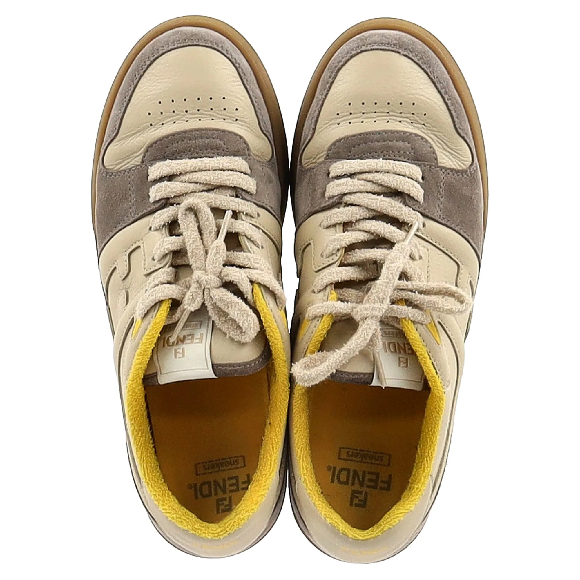 Fendi Match Low-Top Sneakers in Beige Suede and Leather