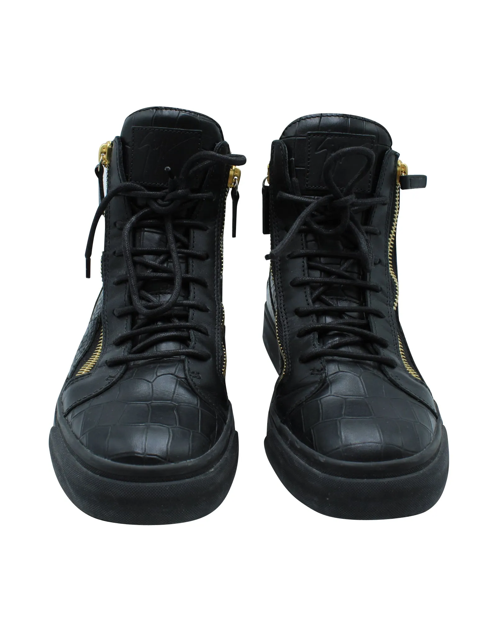 Giuseppe Zanotti Embossed High Top Sneakers in Black Leather