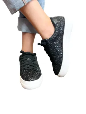 Glaring Chunky Glitter Sneakers In Black