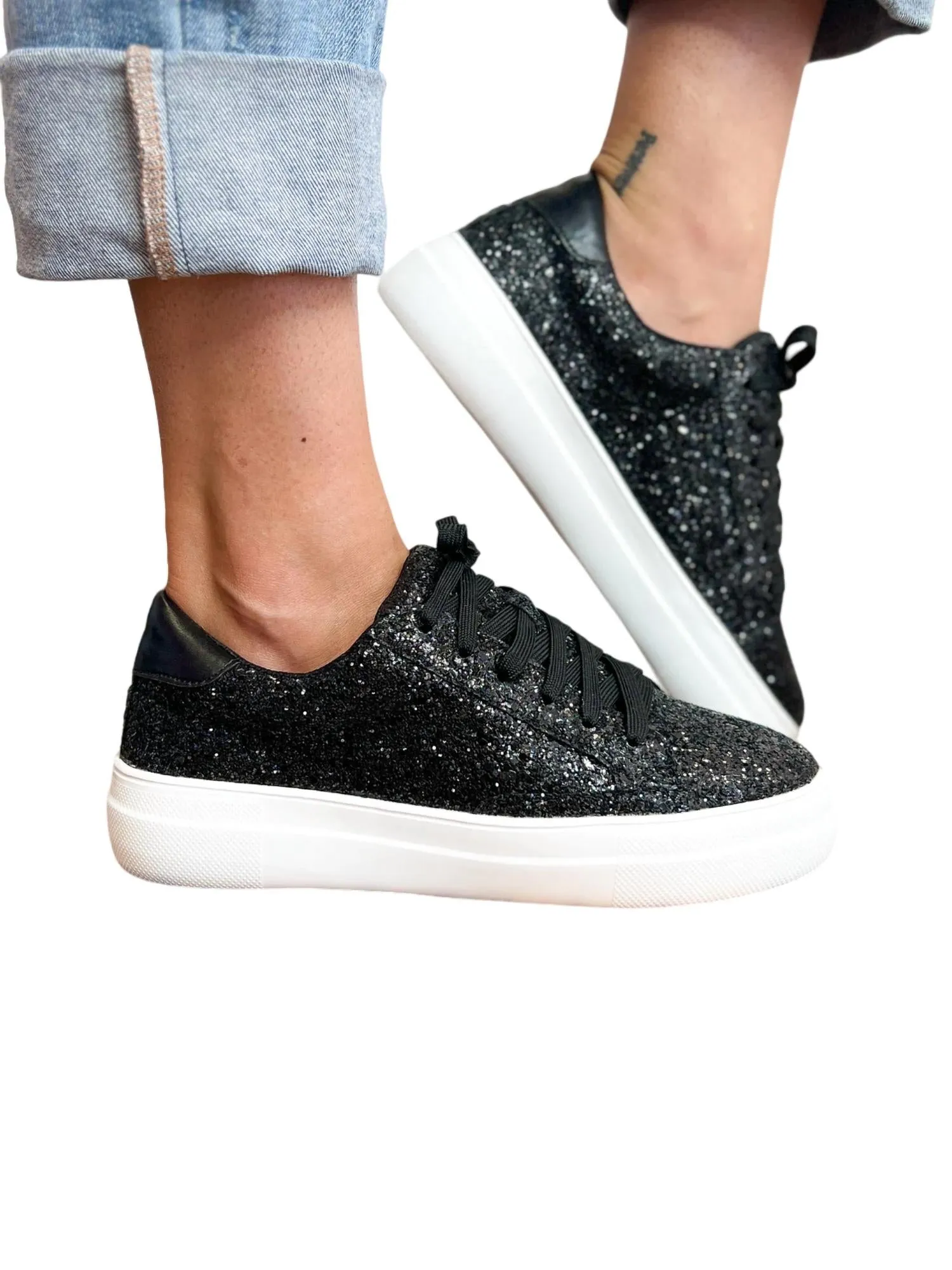 Glaring Chunky Glitter Sneakers In Black
