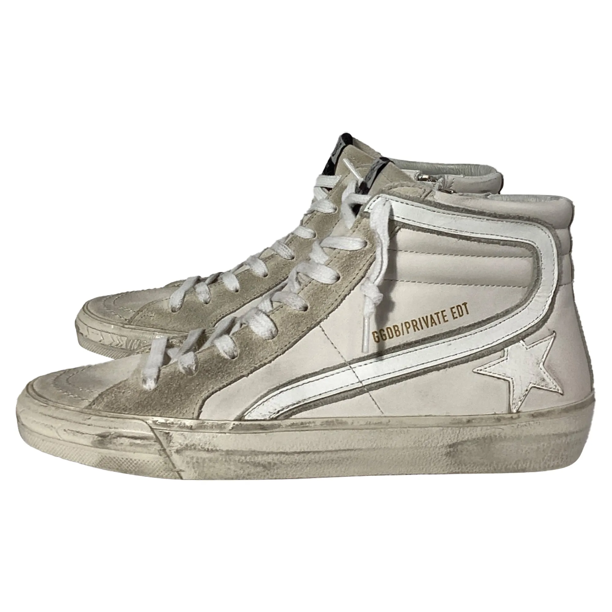 Golden Goose Slide Classic High-Top Sneakers in White Leather and Suede