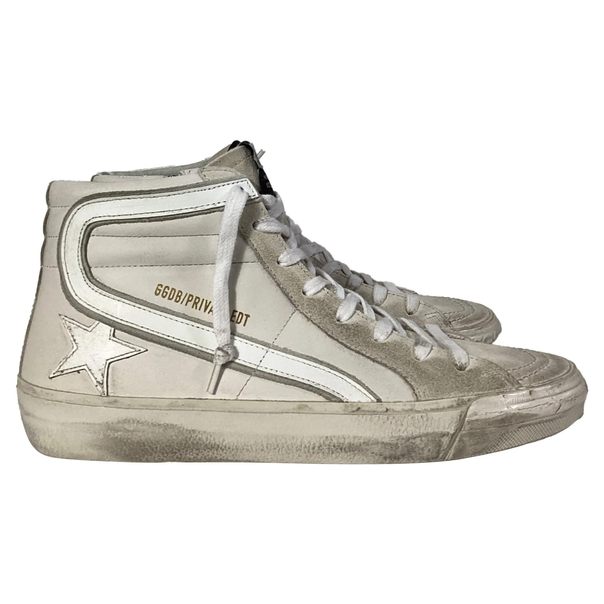 Golden Goose Slide Classic High-Top Sneakers in White Leather and Suede