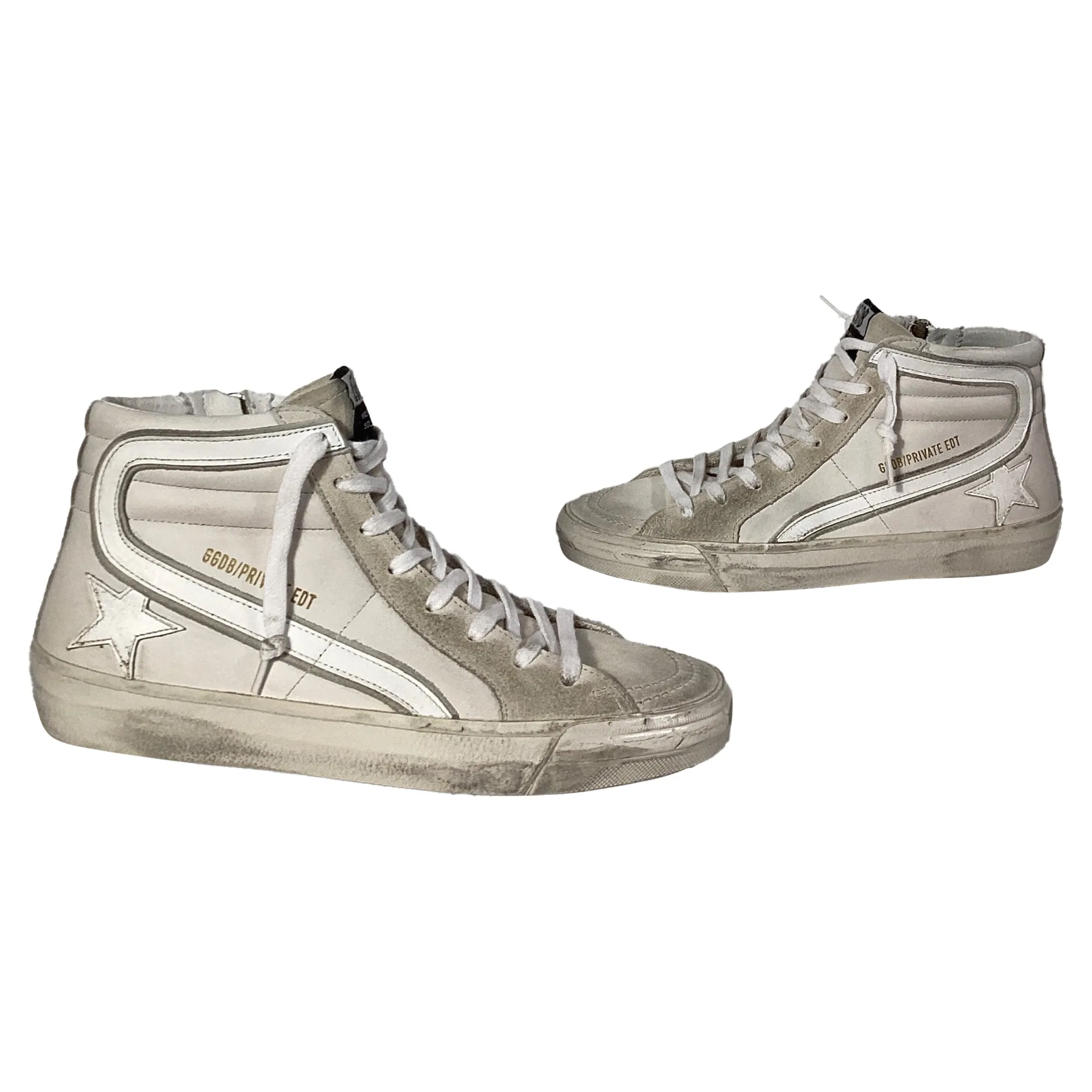 Golden Goose Slide Classic High-Top Sneakers in White Leather and Suede