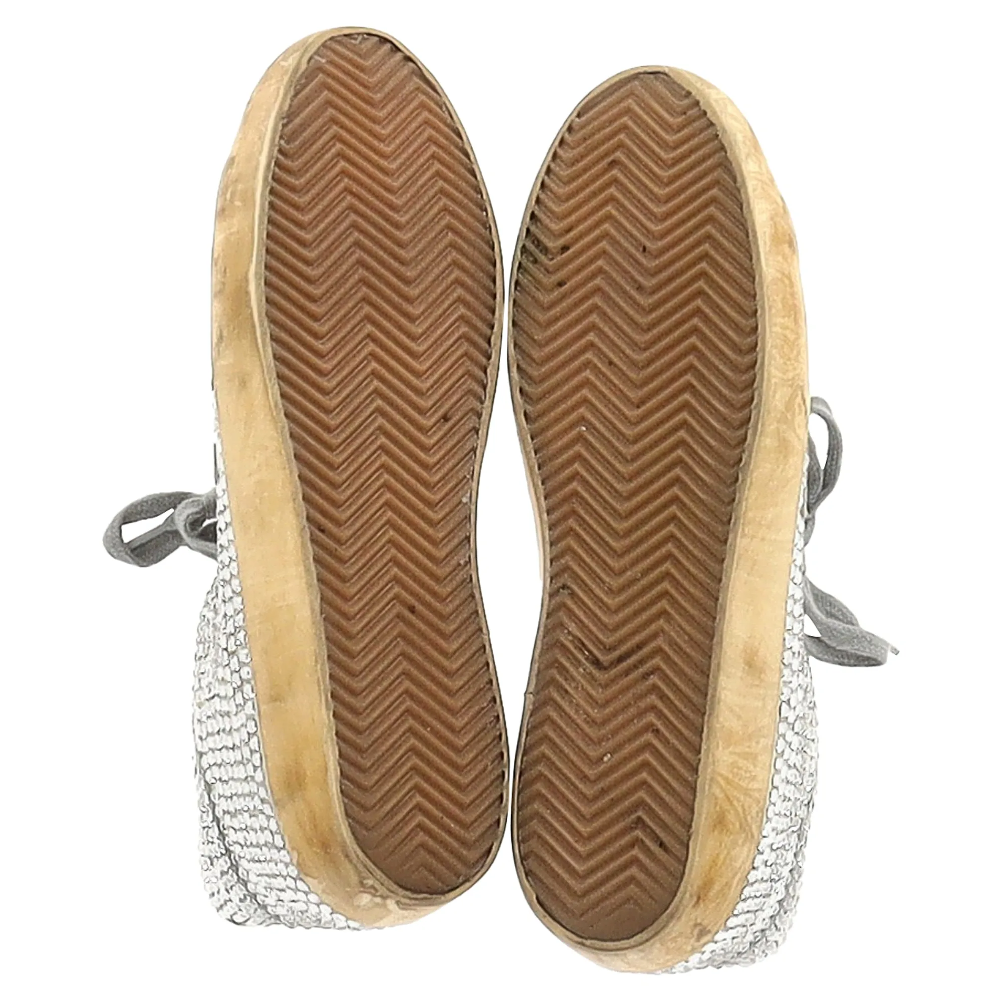 Golden Goose Super-Star Crystal Embellished Sneakers in Grey Suede