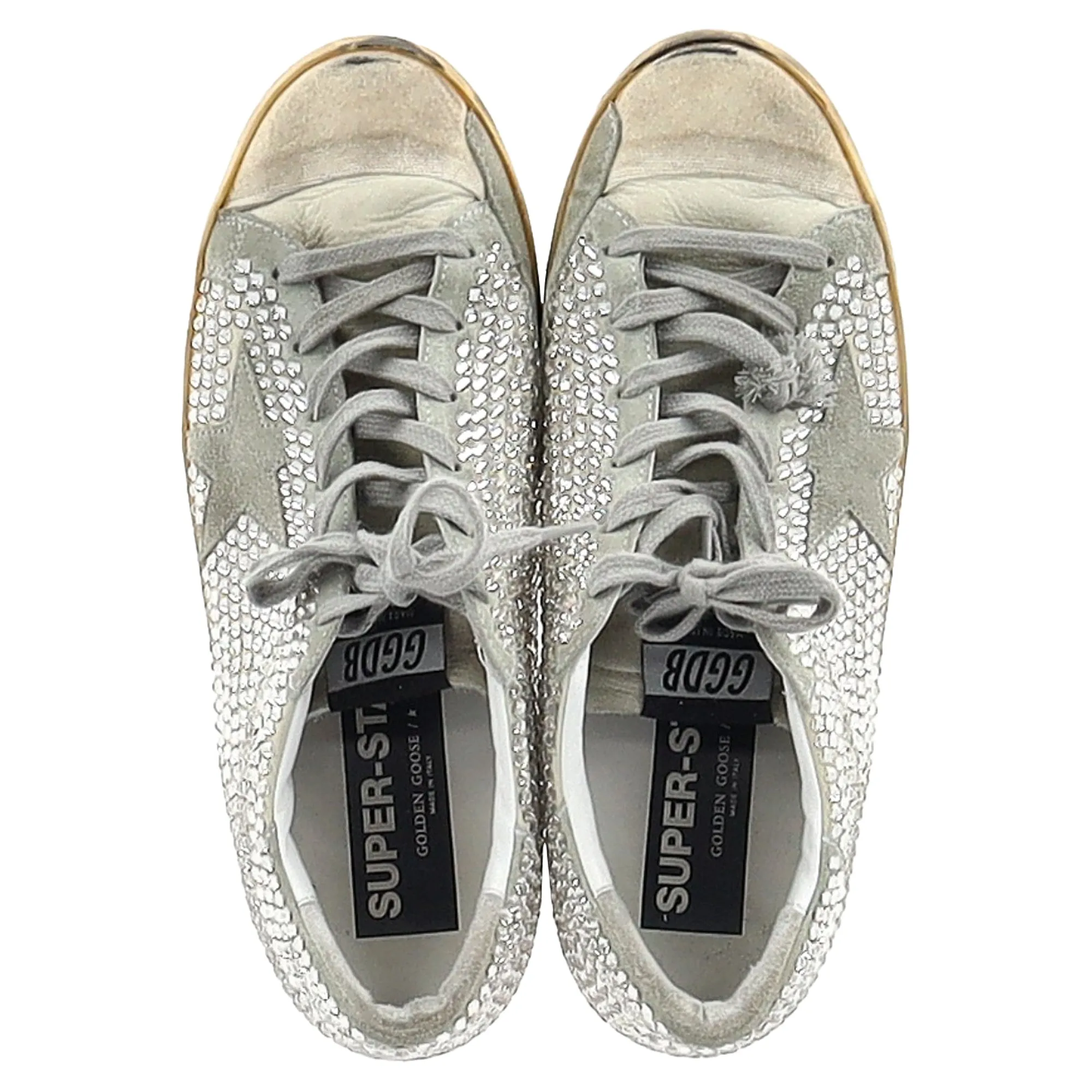 Golden Goose Super-Star Crystal Embellished Sneakers in Grey Suede