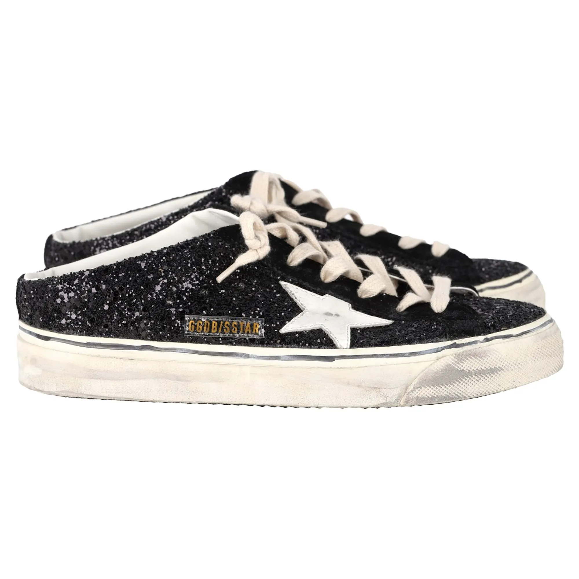 Golden Goose Super-Star Sabot Sneakers in Black Glitter