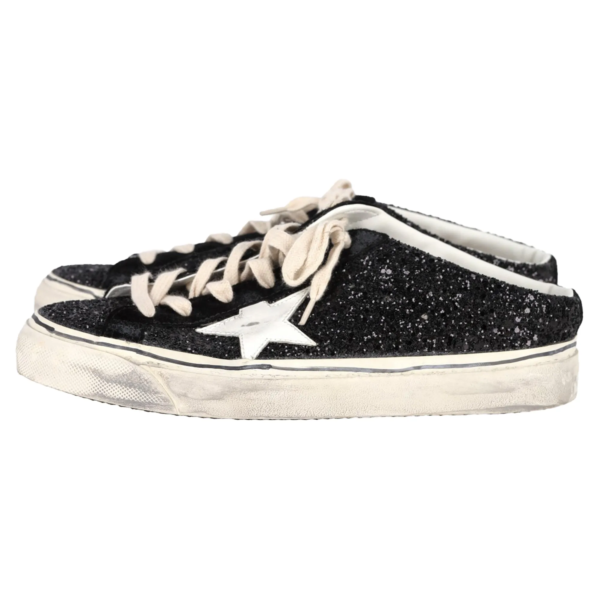 Golden Goose Super-Star Sabot Sneakers in Black Glitter