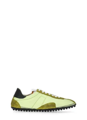 Green Leather Sneakers With Suede Inserts