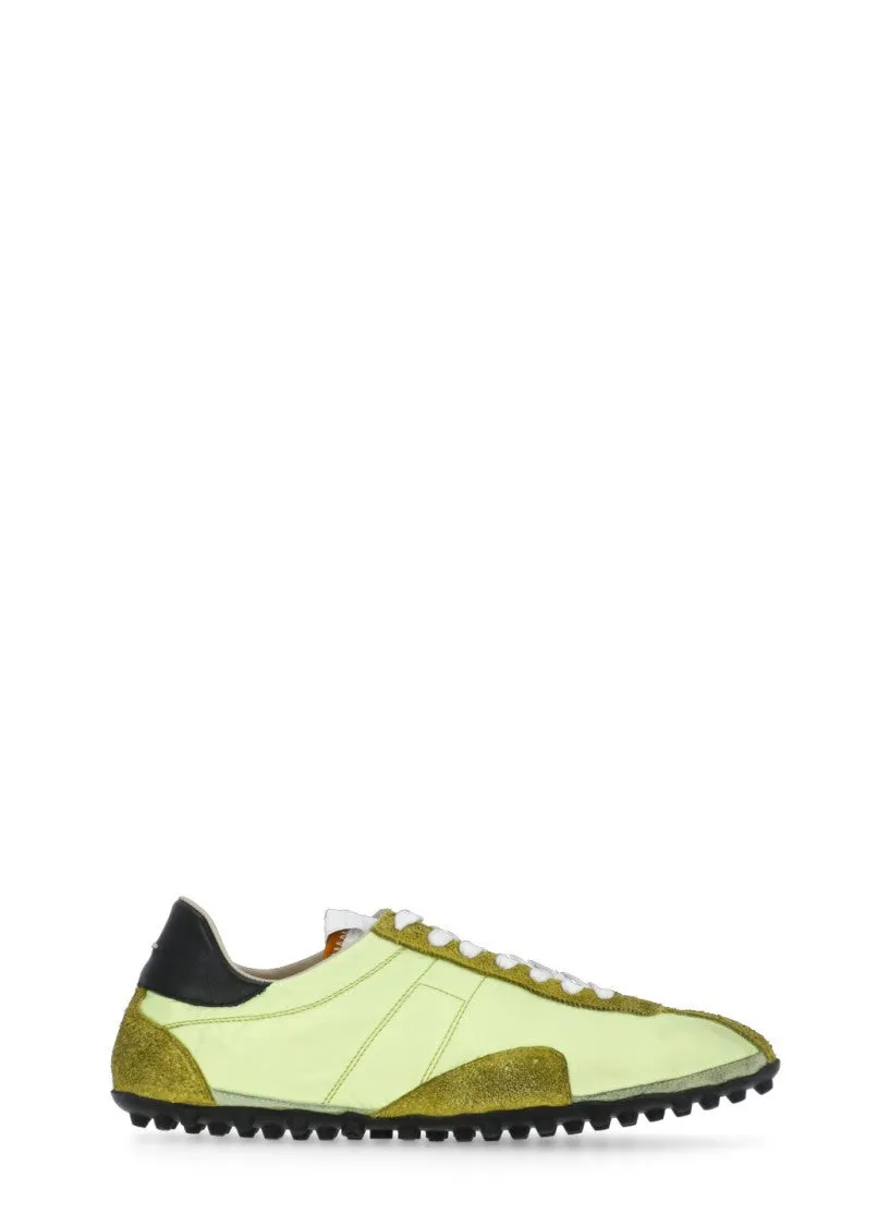 Green Leather Sneakers With Suede Inserts