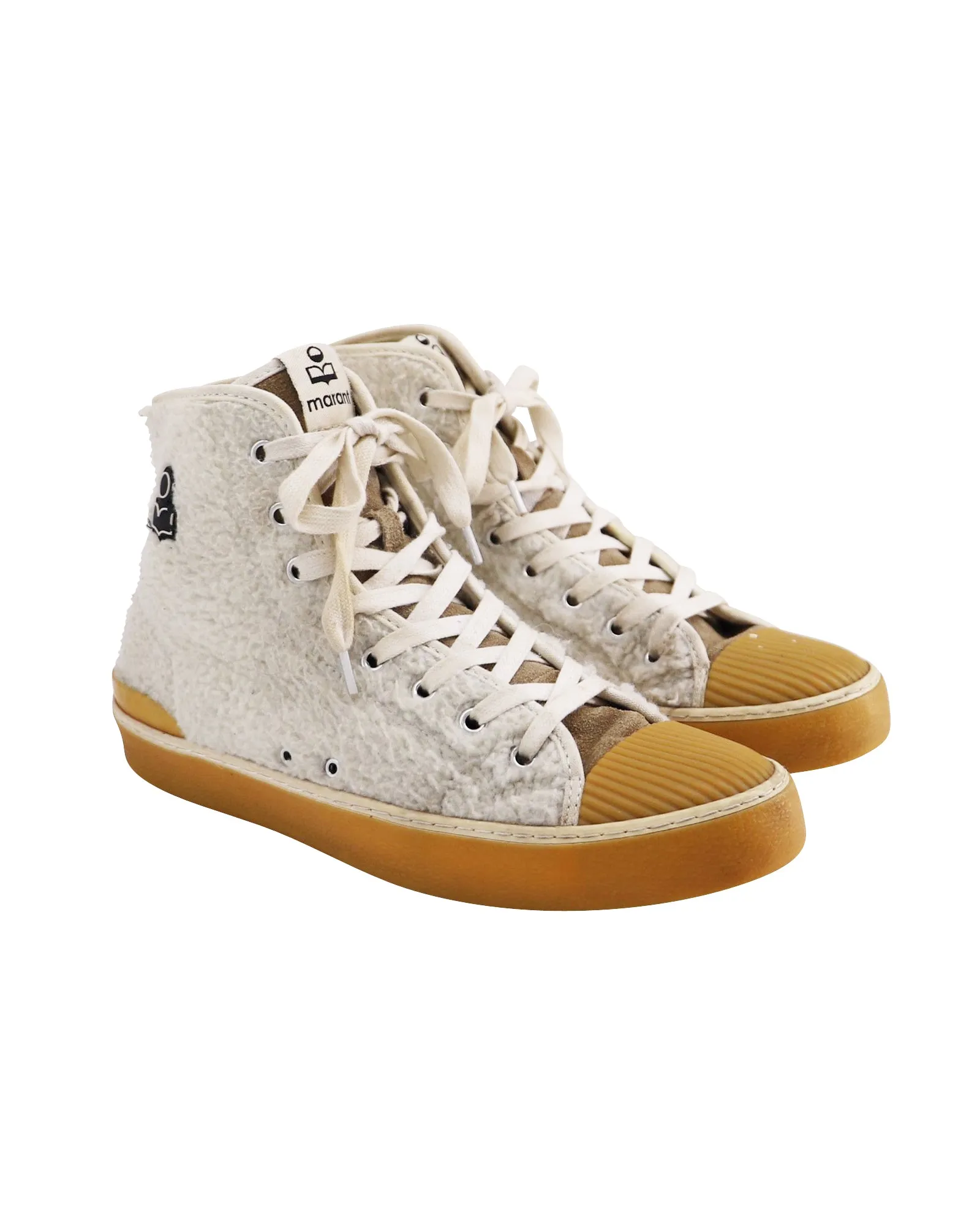 Isabel Marant Benkeen High-Top Sneakers in Ecru Faux Fur