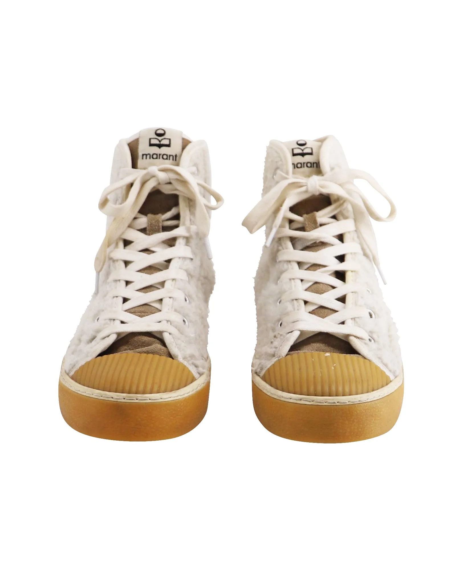 Isabel Marant Benkeen High-Top Sneakers in Ecru Faux Fur