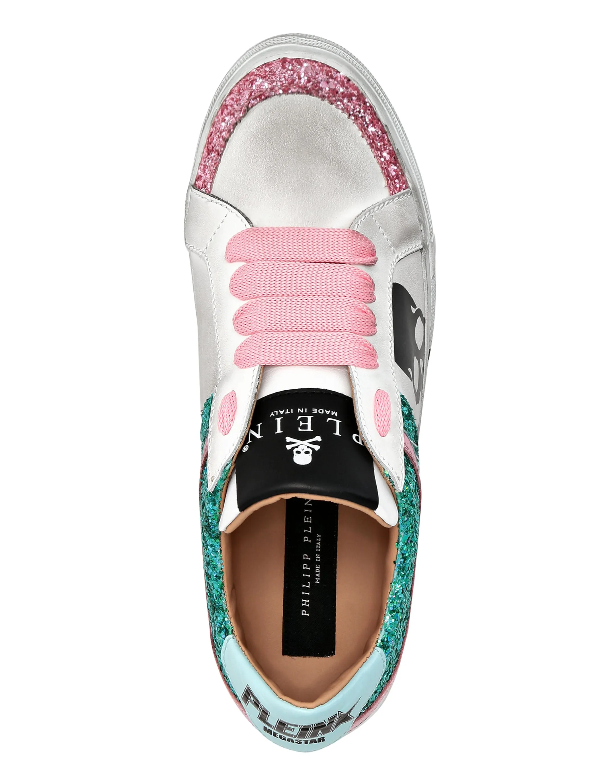 Leather Lo-Top Sneakers Skull with Crystals