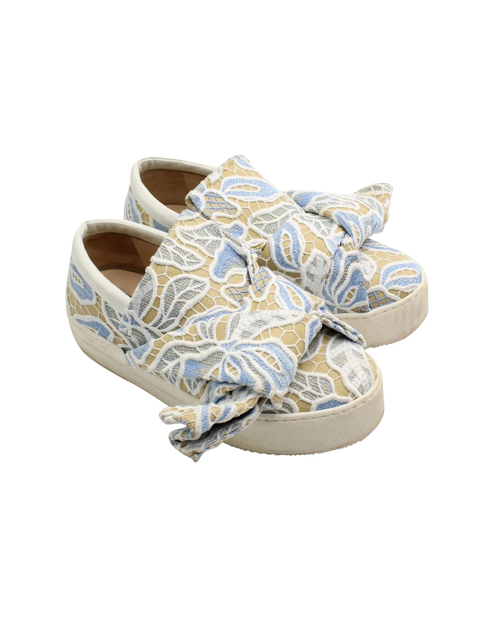 N.21 Lace-Trimmed Knot Slip-Ons in Tan Leather