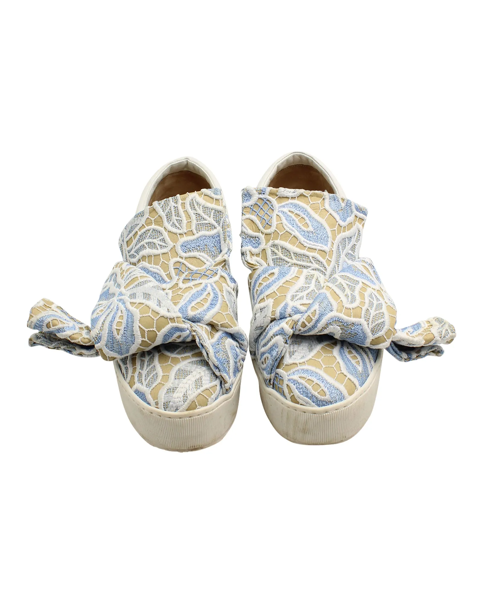 N.21 Lace-Trimmed Knot Slip-Ons in Tan Leather