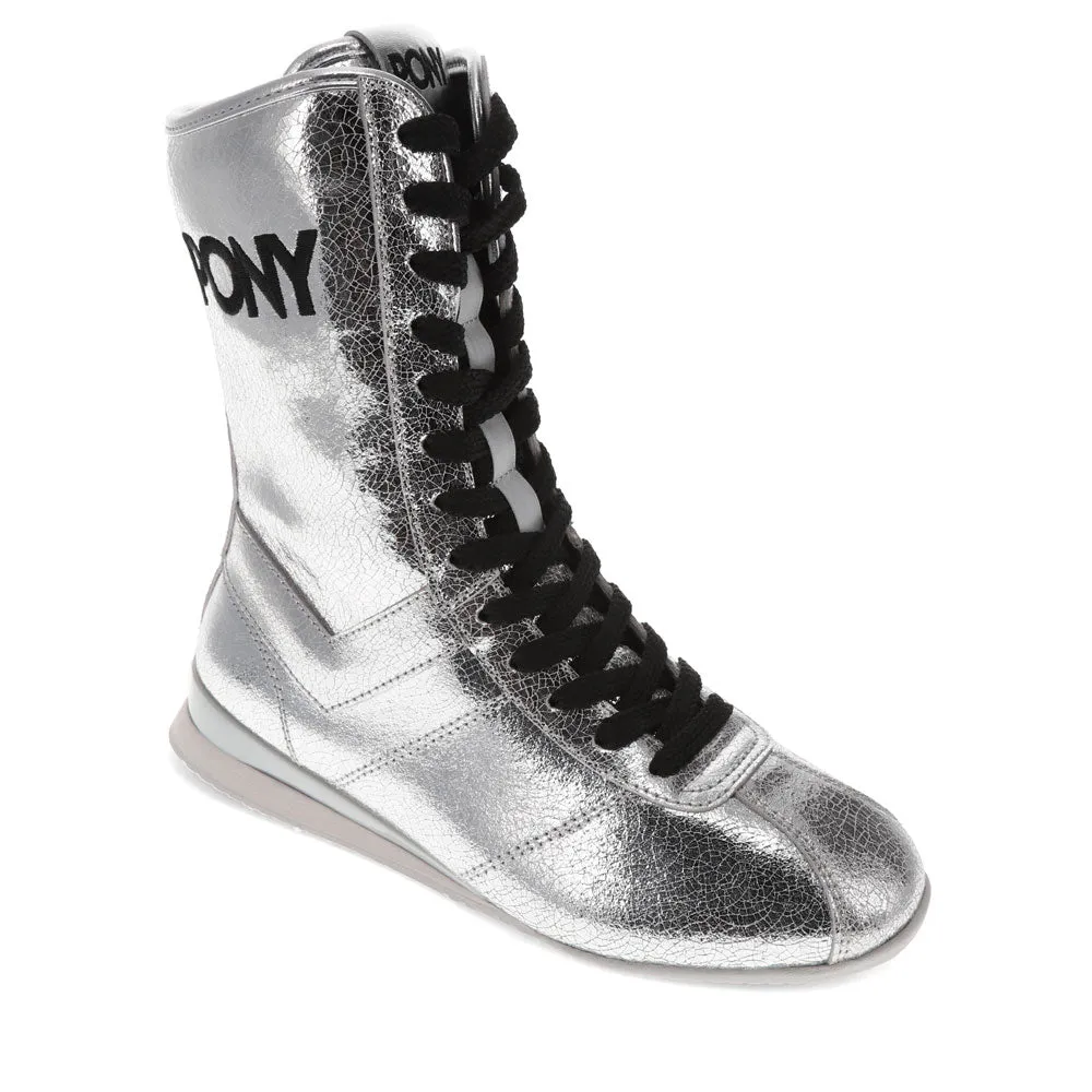PONY Womens KO-80 High Vintage Metallic Genuine Leather Premium Lace Up Athletic Sneaker Shoe