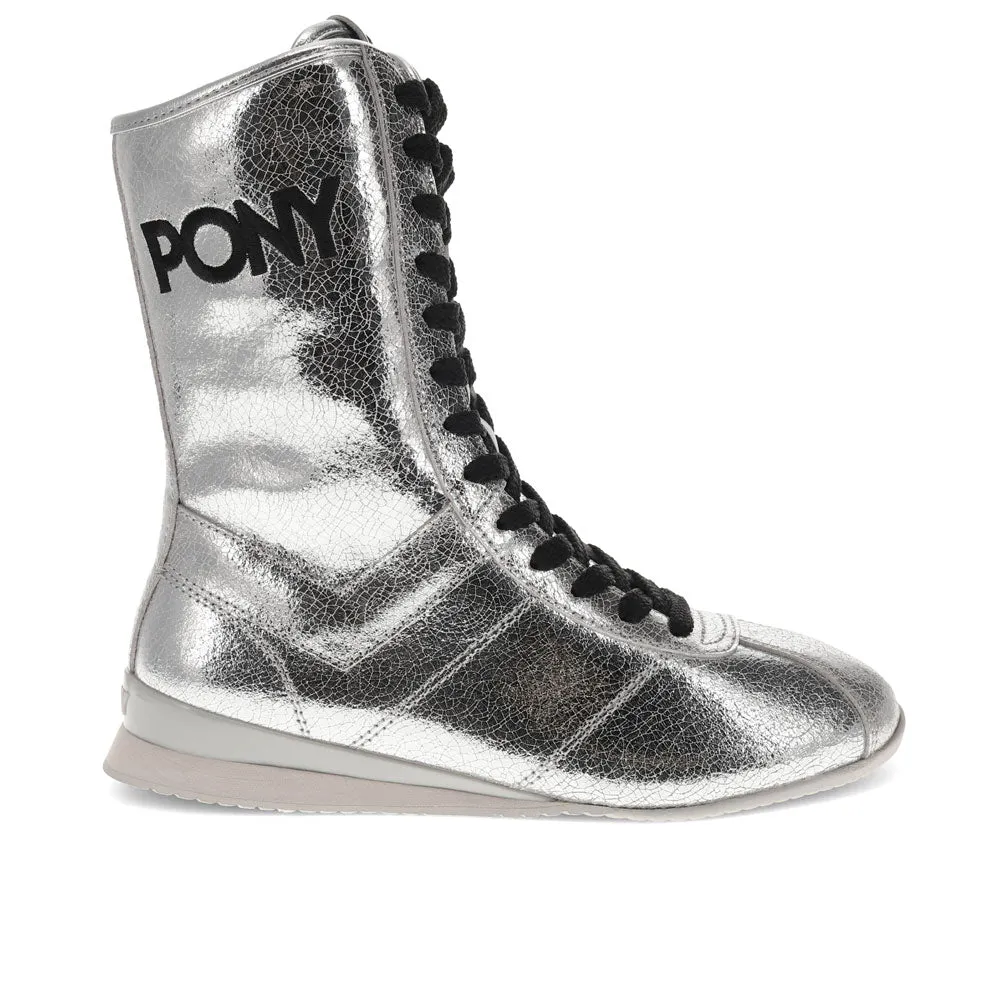 PONY Womens KO-80 High Vintage Metallic Genuine Leather Premium Lace Up Athletic Sneaker Shoe