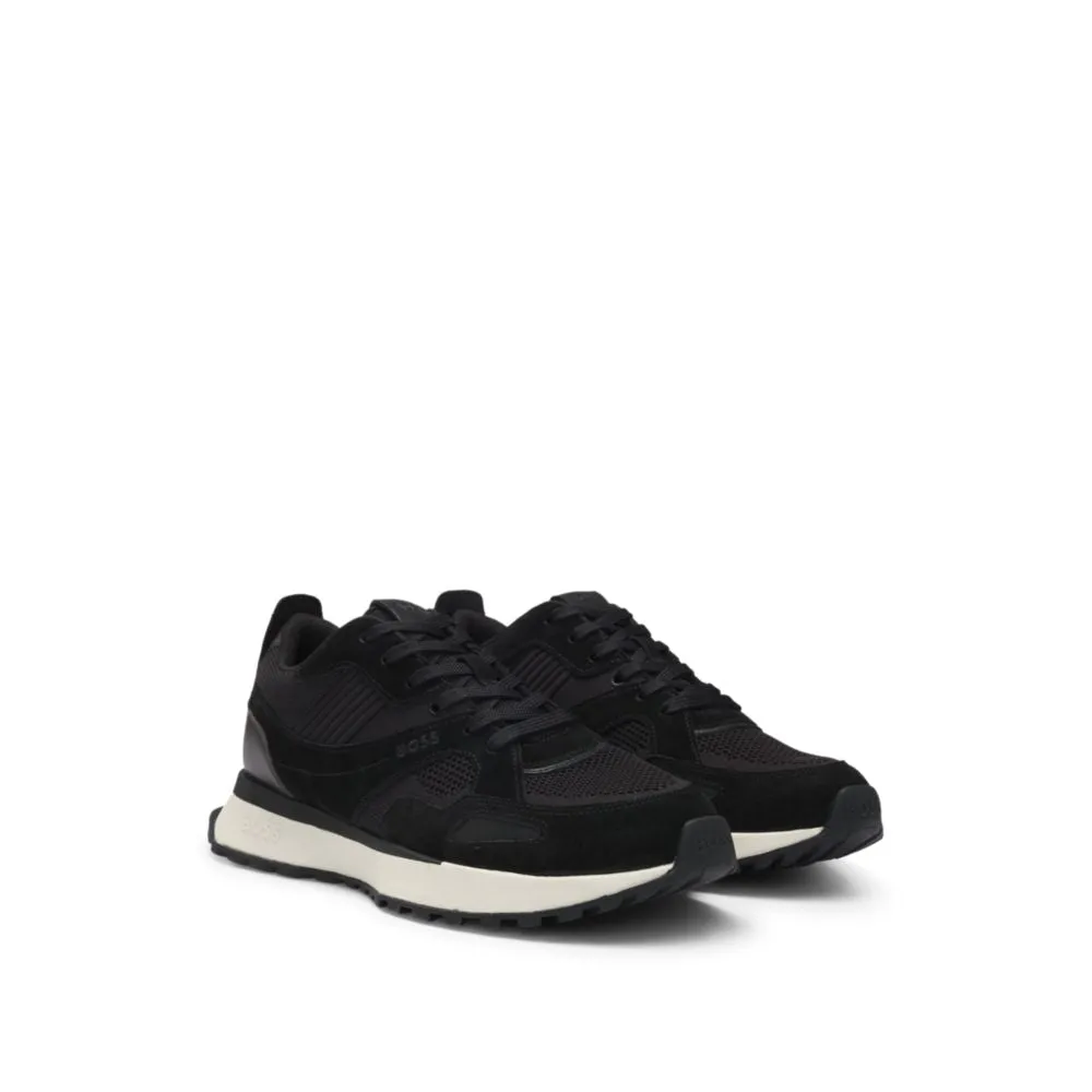 Trainers with knit and burnished-leather trims