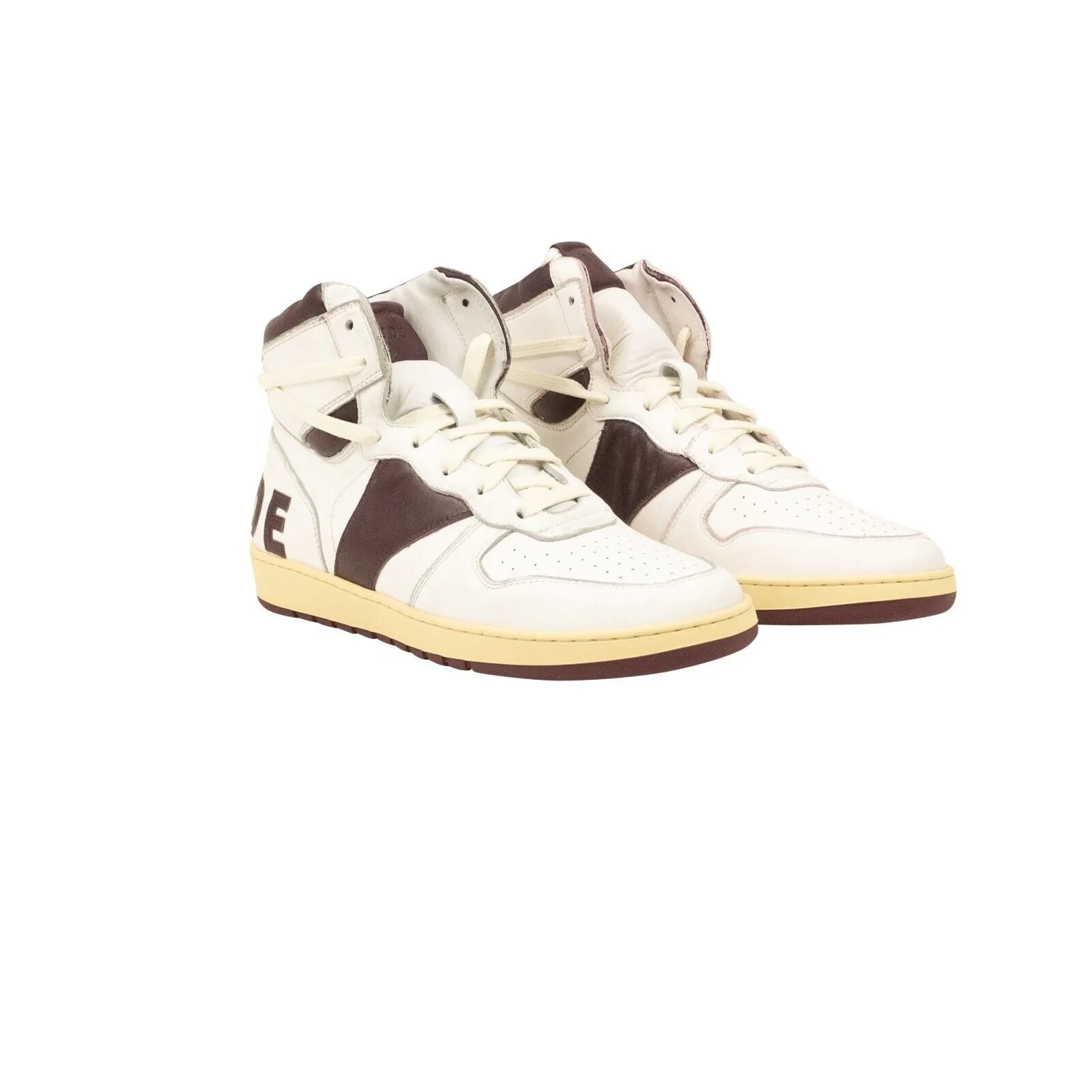 White And Maroon Leather Rhecess High Top Sneakers