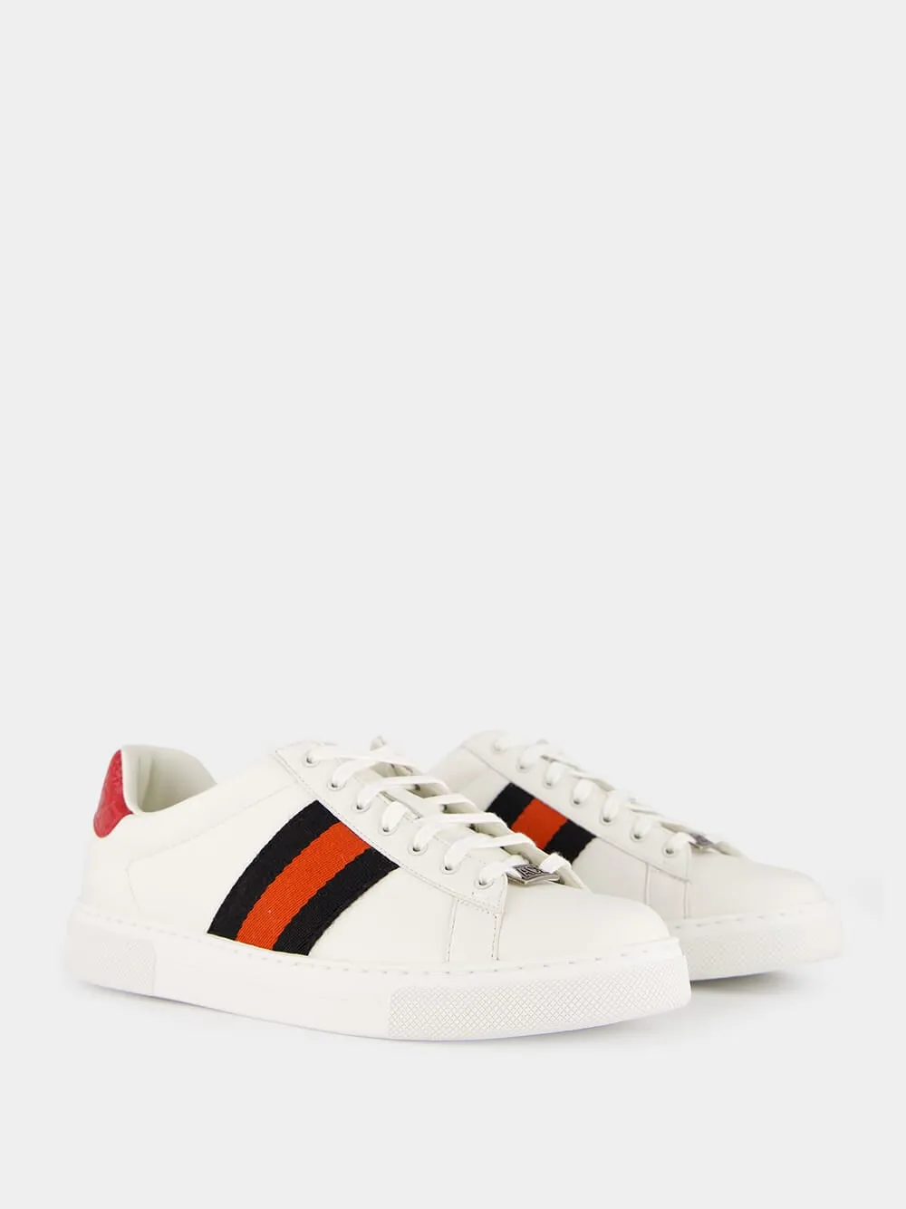 White Plume Leather Sneakers