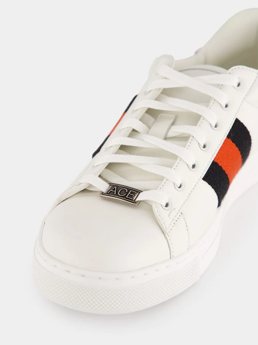 White Plume Leather Sneakers