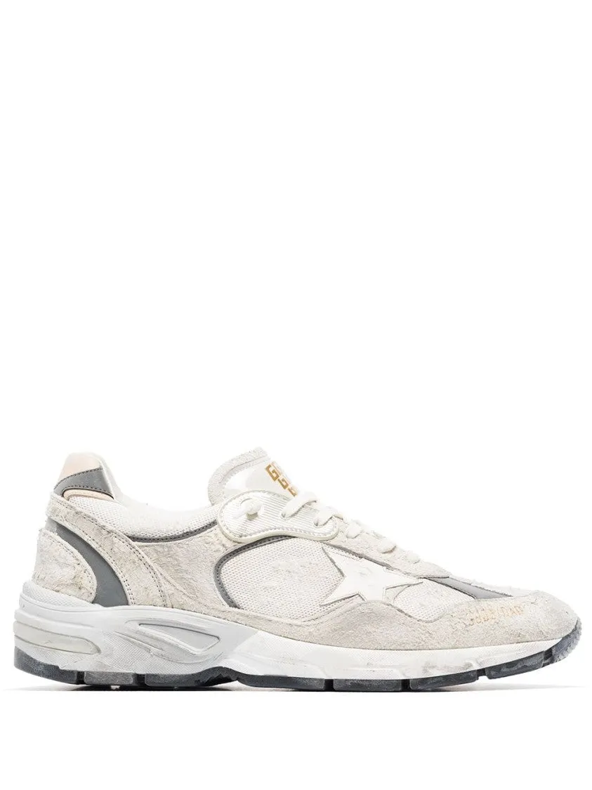 White Sneakers With Leather And Textured Finish