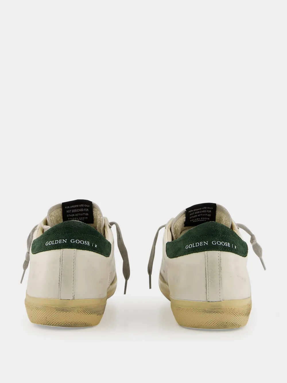 White Superstar Sneakers with Green Suede Heel