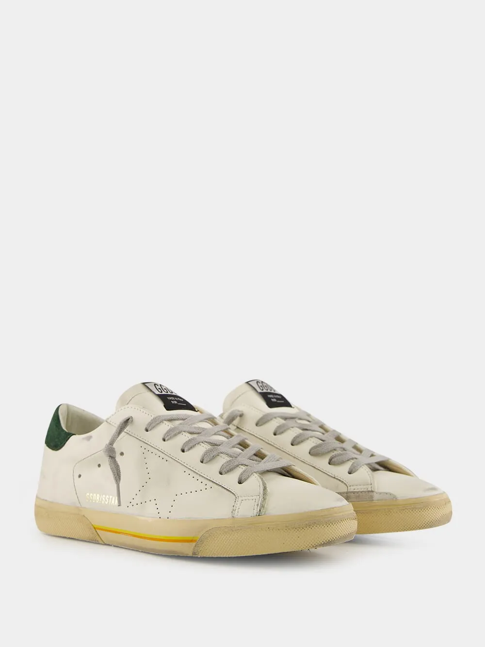 White Superstar Sneakers with Green Suede Heel