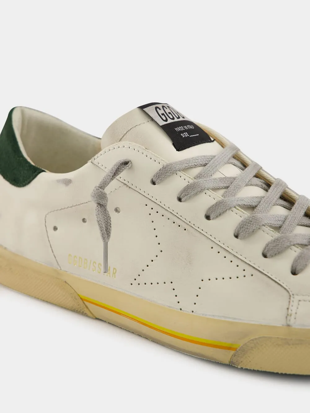 White Superstar Sneakers with Green Suede Heel