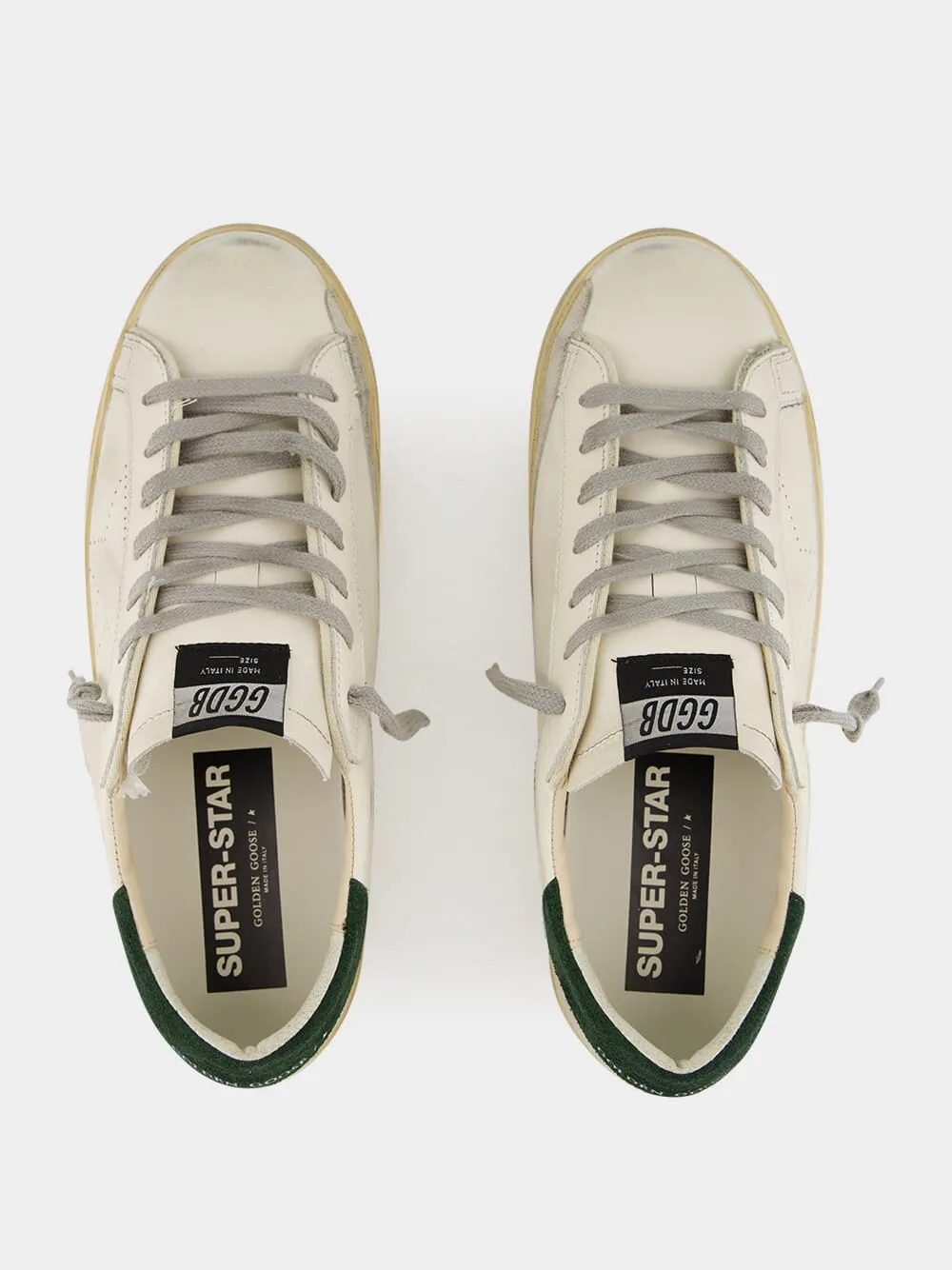 White Superstar Sneakers with Green Suede Heel