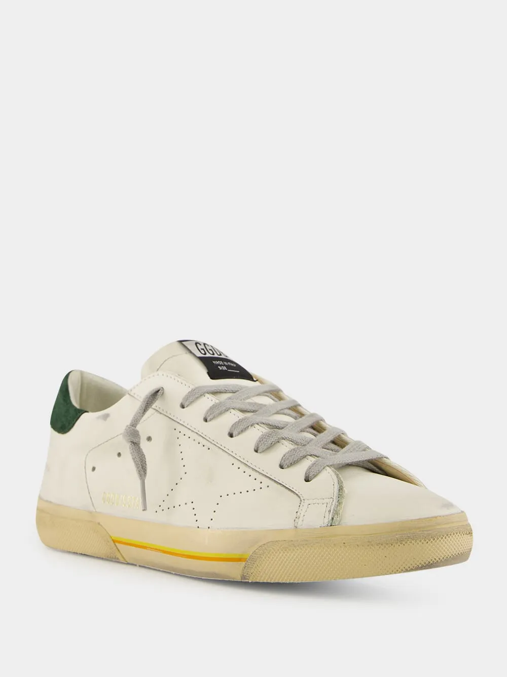 White Superstar Sneakers with Green Suede Heel