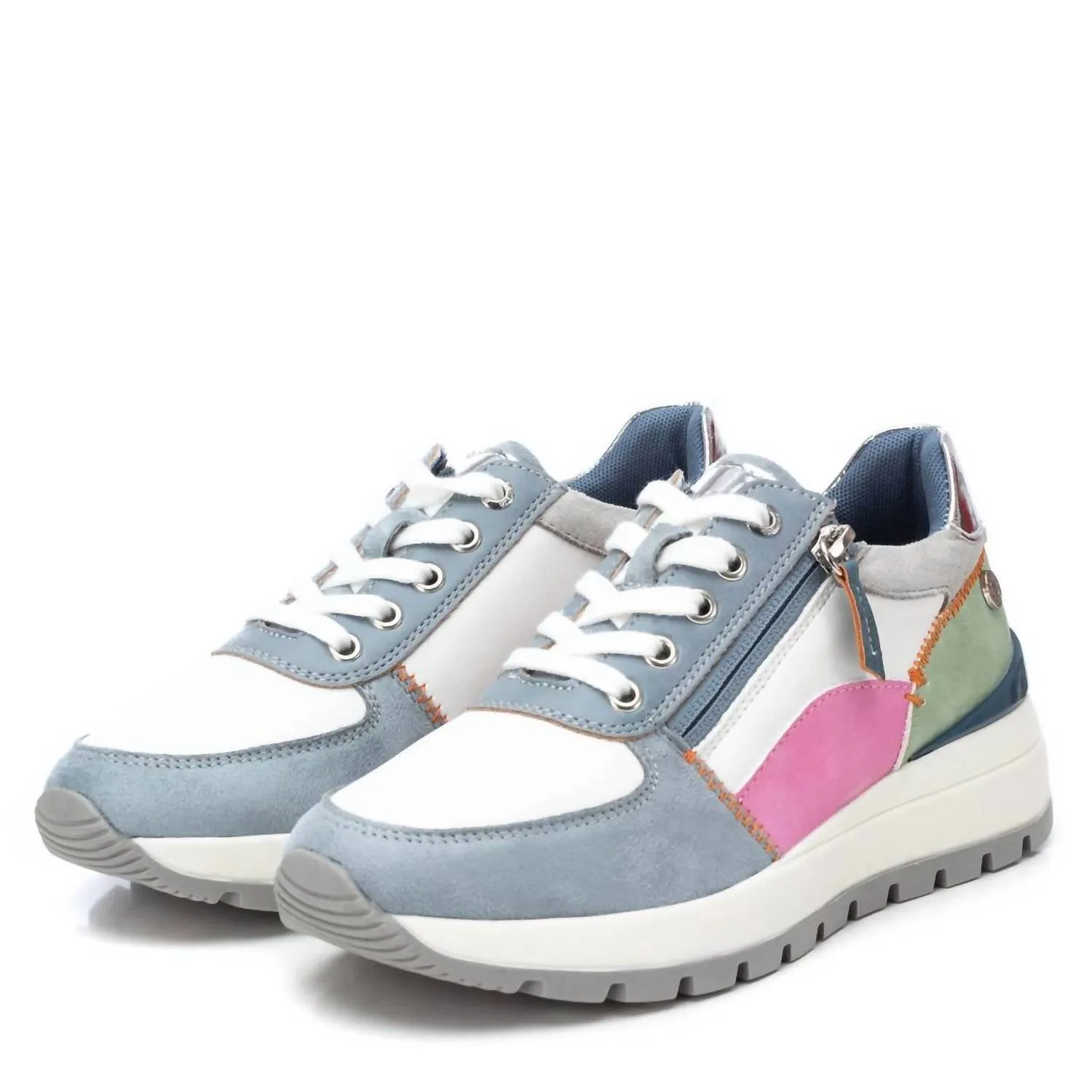 Women's Casual Sneakers With Side Zipper In Jeans