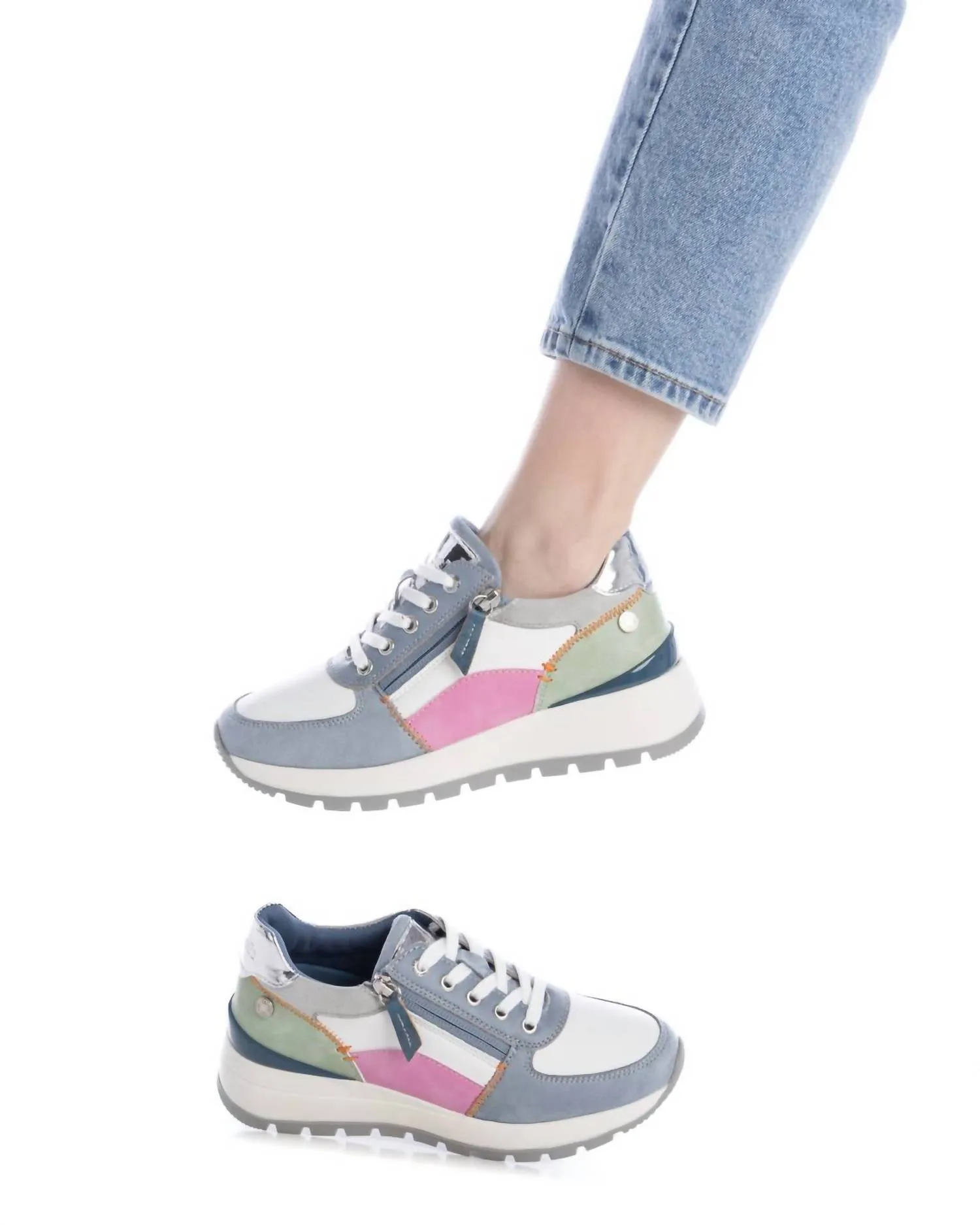 Women's Casual Sneakers With Side Zipper In Jeans
