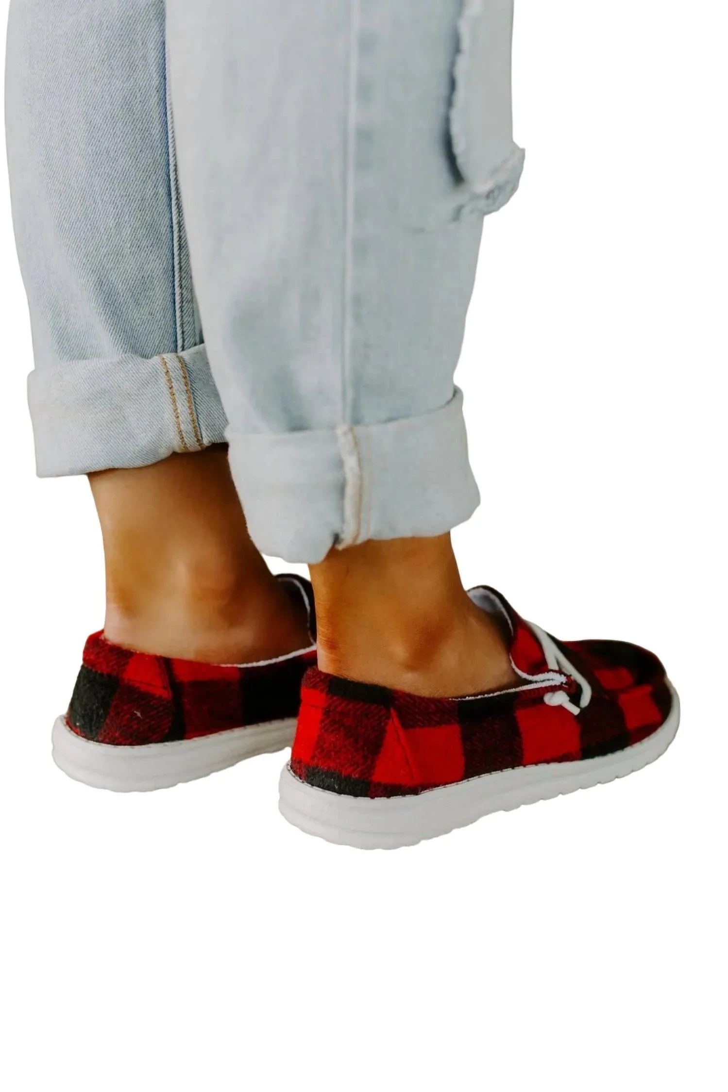 Women's Heather Sneakers In Red Buffalo Plaid