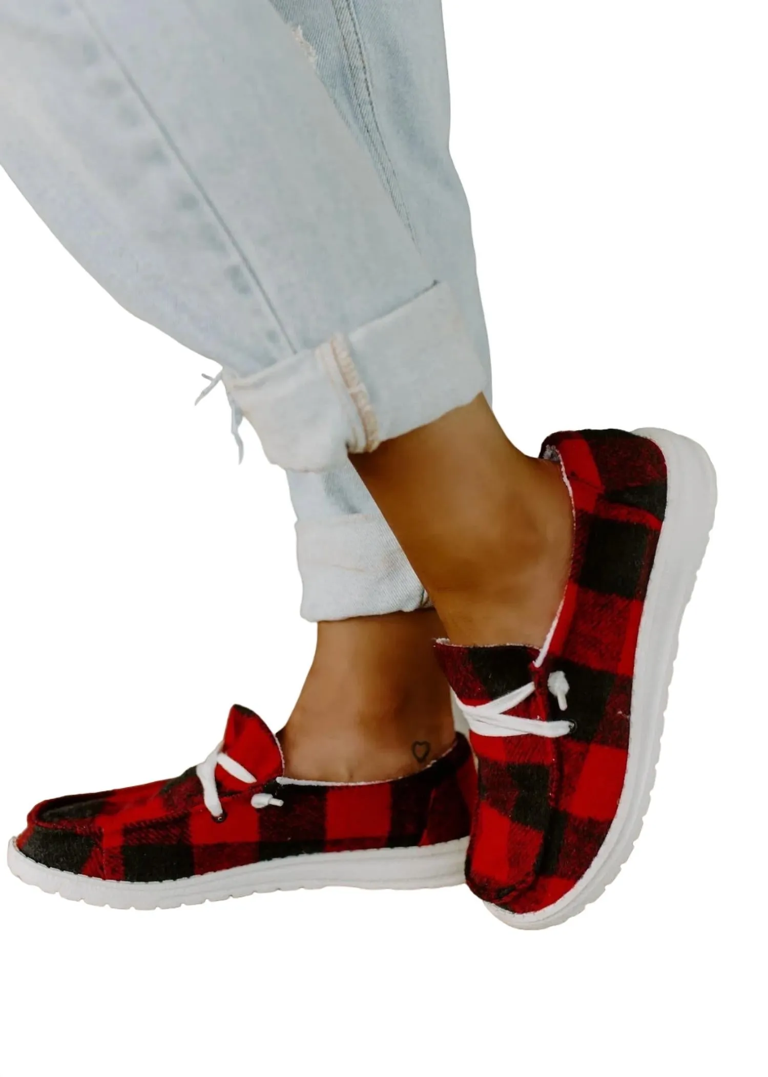Women's Heather Sneakers In Red Buffalo Plaid