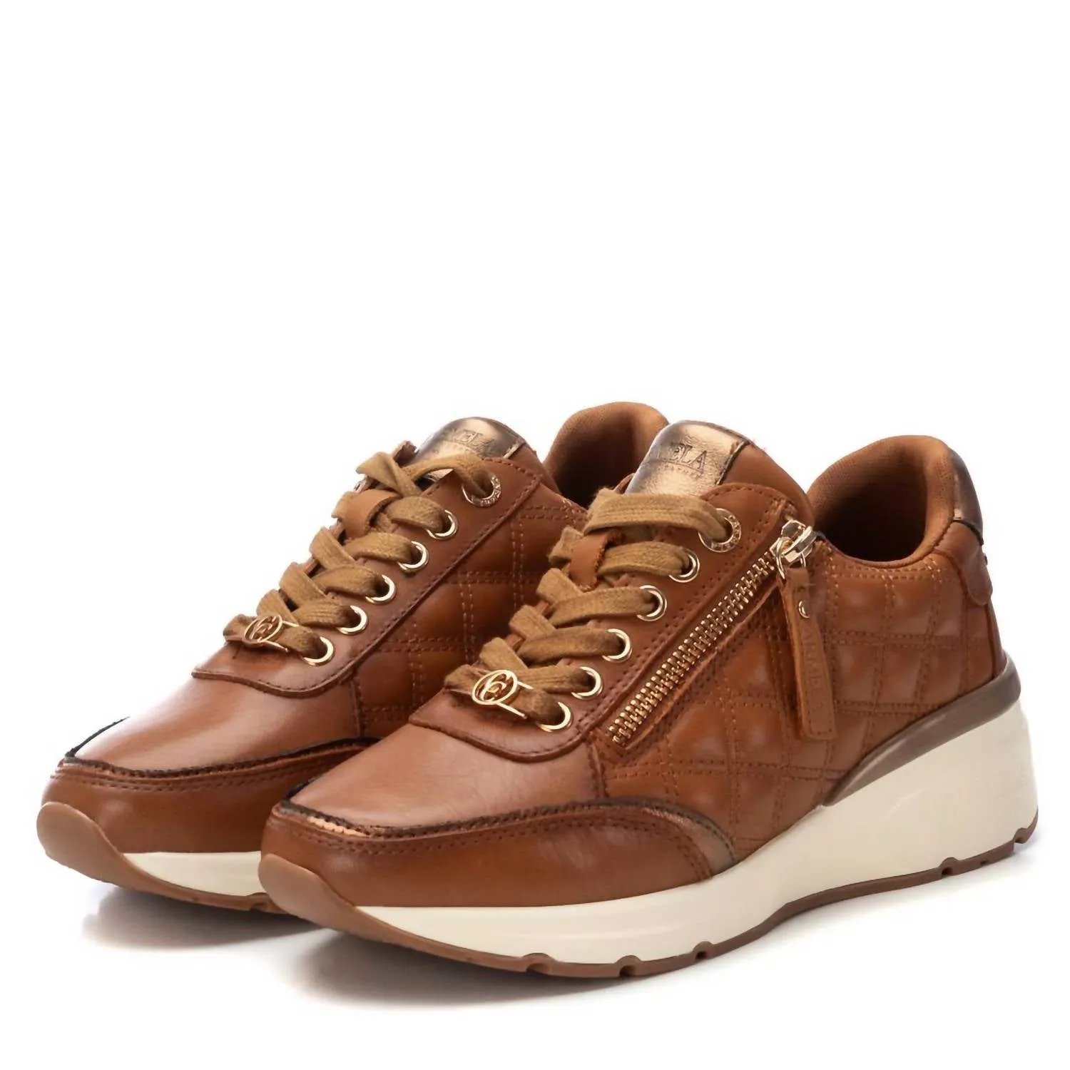 Women's Leather Trainer Sneakers In Camel