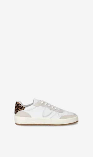 Women's Nice Low Sneakers In Veau Animalier Blanc Leo